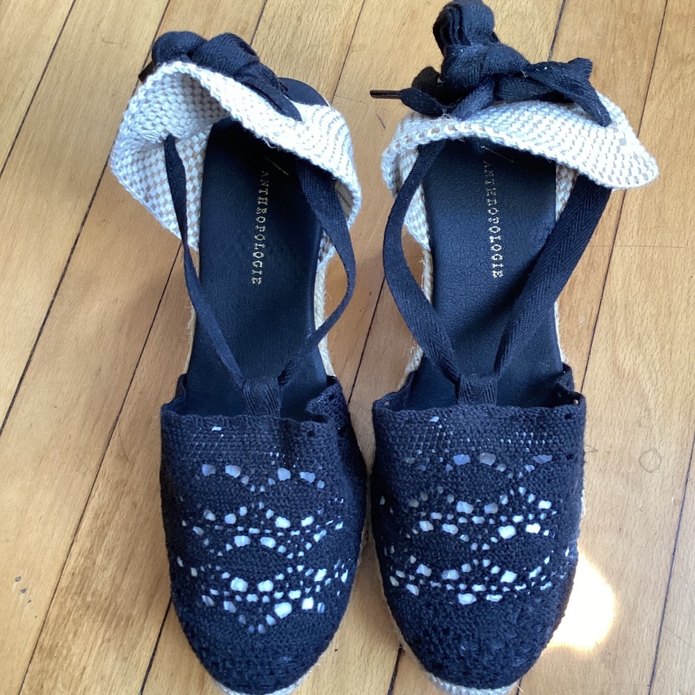 NWOT Size 38 black laced espadrilles by Anthropologie